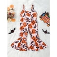 thumbnail image 2 of Wassery Kid Girls Jumpsuit Spaghetti Straps Flower/Witch Hat/Pumpkin Print Romper Toddler Bodysuits Little Girls Halloween Costume 12M-6T, 2 of 7