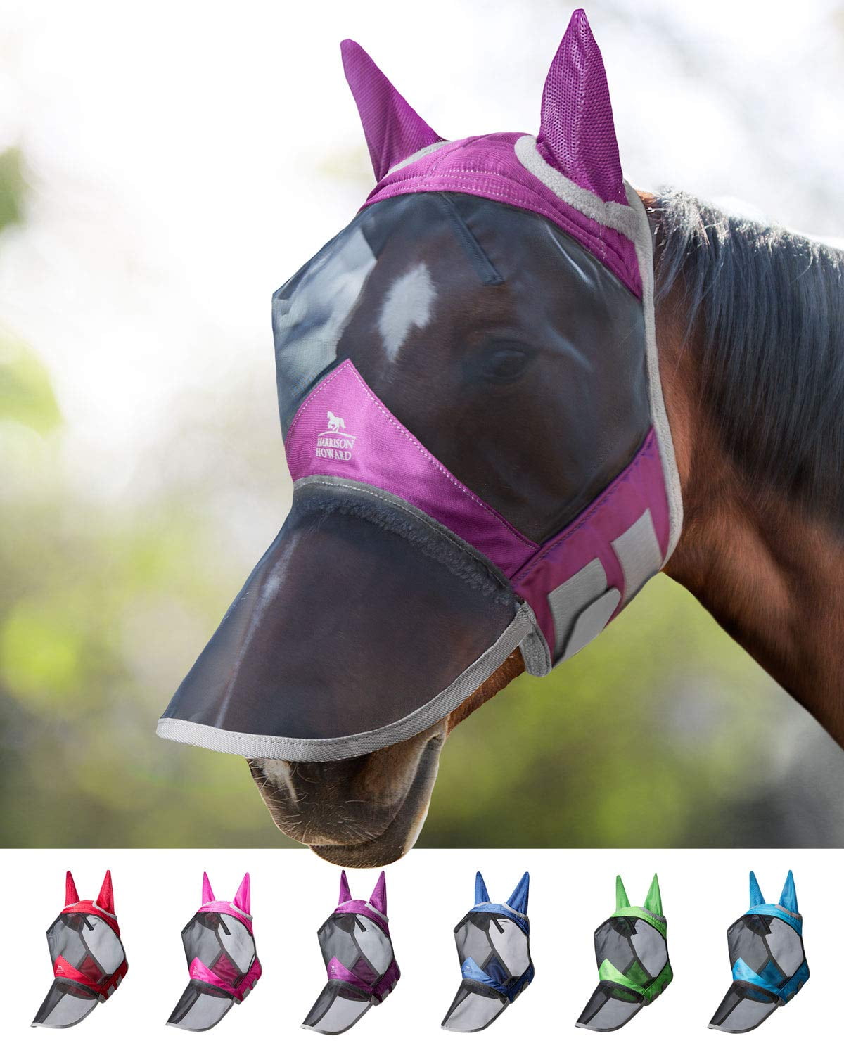 Harrison Howard CareMaster Pro Masque Anti-Mouches Poney Rouge - Protection UV Luminous & Anti-Insectes Confort Anatomique