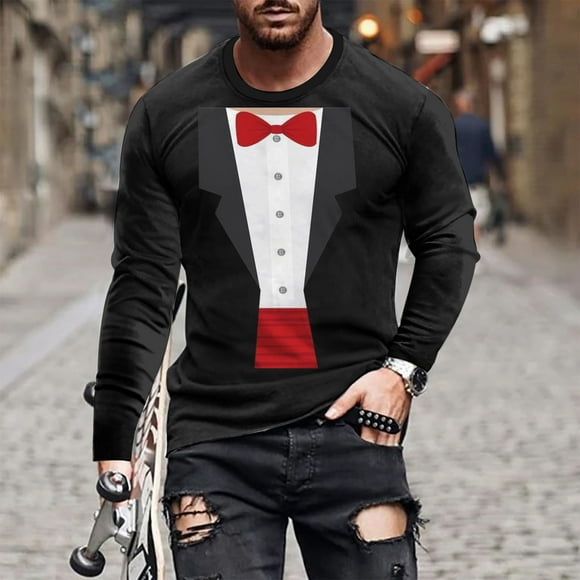 Weiqiqre Classic Tuxedo with Red Rose Long Sleeve Shirt Party Fashion Shirt