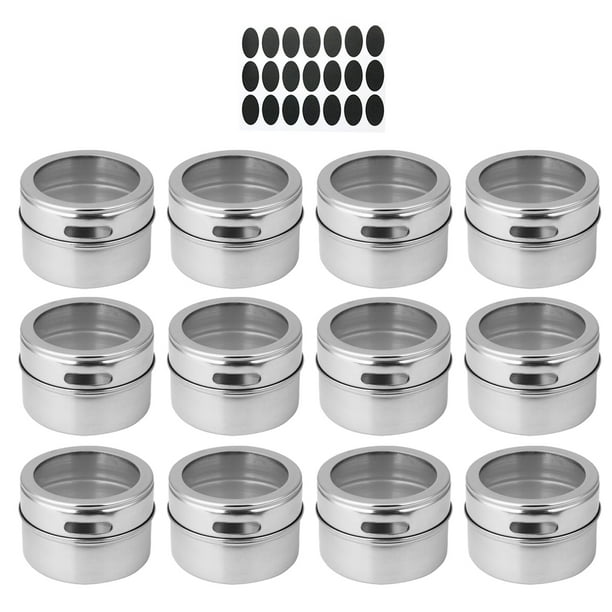 Bewildely 12 Uds. De tarros magnéticos para especias, salero de acero inoxidable, 4/6 Uds., organizador de contenedores para especias, almacenamiento de Cocina y Comedor 12 tarros de condimentos Bewildely HA004091-03