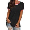 thumbnail image 1 of Women Tri-Color Block Stitching Round Neck Short Sleeves Summer Shirt, 1 of 2