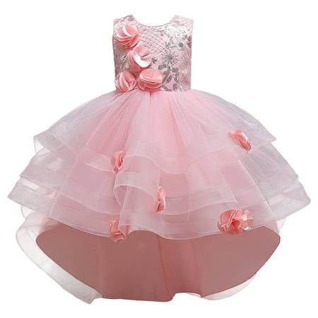 

HTGFGMGW Summer Dresses for Girls Toddler Kids Girl Dress Summer Sleeveless Flower Princess Dress Catwalk Performance Dress Dresses for Girls Pink
