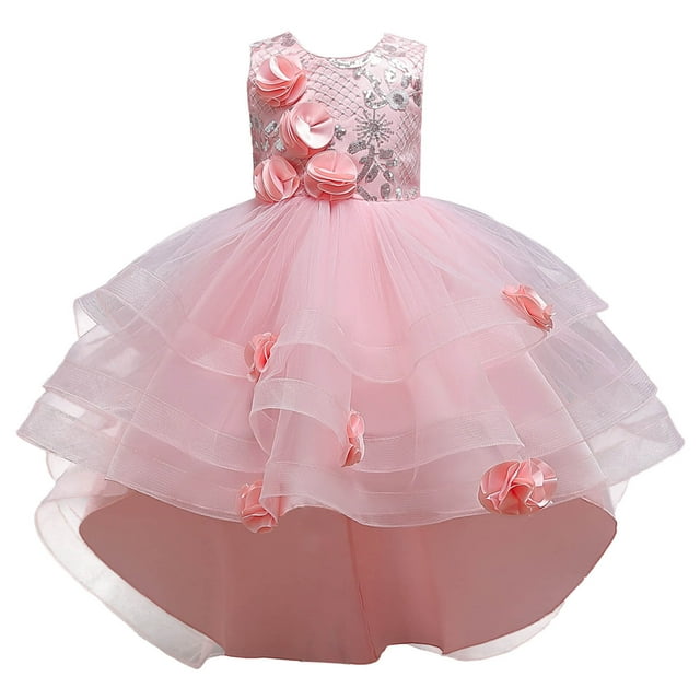 IULZEBTY Robes Filles Tout-Petits Enfants Été Sans Manches Robe Fleurie Défilé Performance Mariage Fête Robe Princesse Taille 8 Y-9 Y