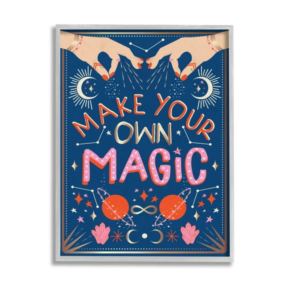 Stupell Industries Make Your Magic Phrase Fashion Hands and Constellations Grey Framed, 16 x 20, Design by Hannah Heemsbergen