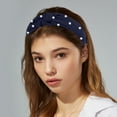 thumbnail image 2 of Unique Bargains 1 Pcs Satin Knotted Pearl Headband Hairband for Women 1.1 Inch deep blue, 2 of 7