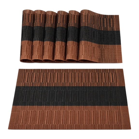 Generic Set of 6 Placemats, Heat-Resistant Vinyl Woven Placemats, Anti-Skid Washable PVC Table Mats for Kitchen Dining Party Holiday, Brown
