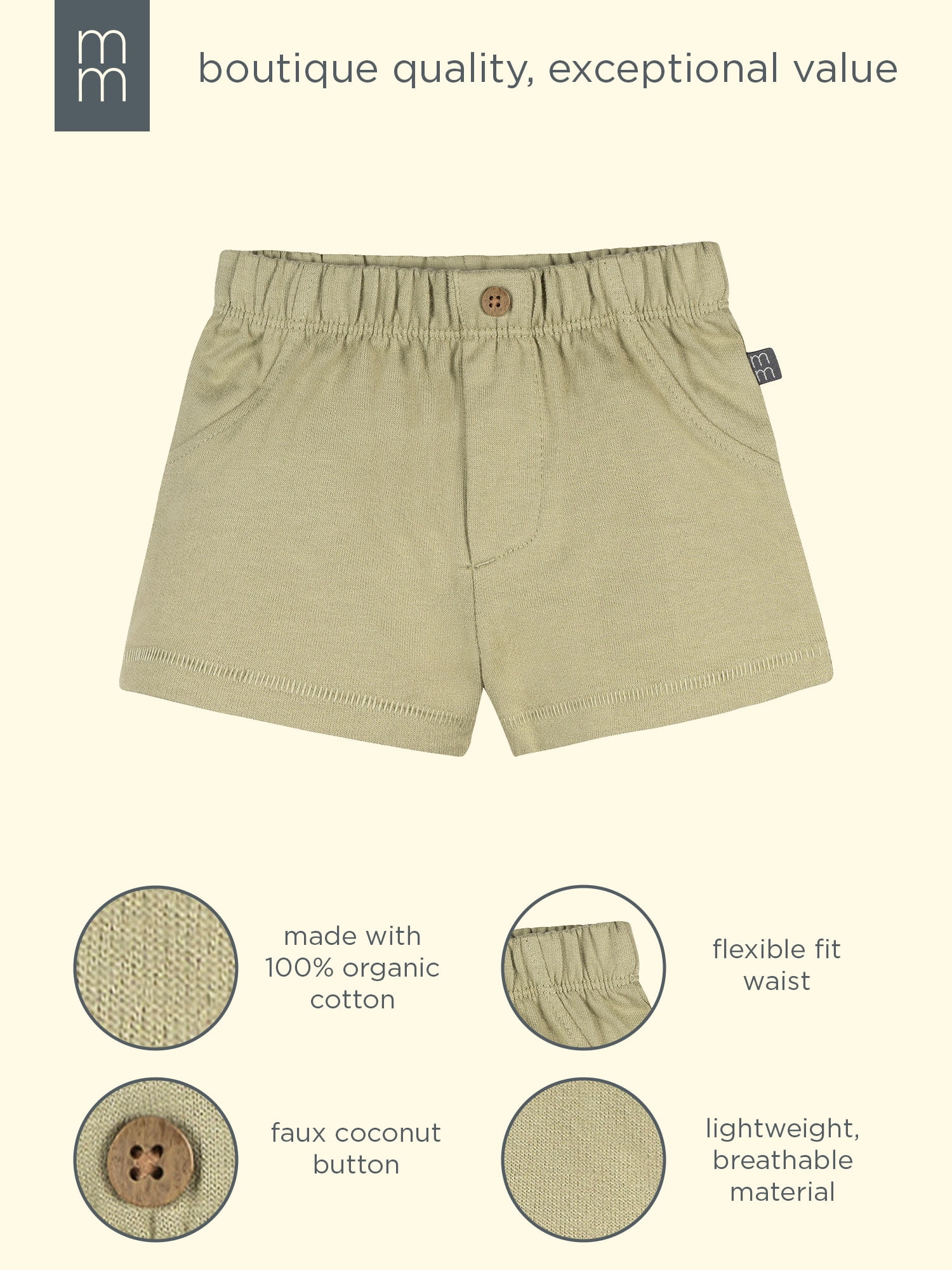 Modern Moments by Gerber Baby Boy Organic Shorts with Mock Pocket, Sizes 0/3 Months - 24 Months