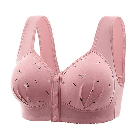 Clearance!BKQCNKM Bras for Women No Underwire Front Closure Bras for Women Plus Size Bras for Women Solid Color Underwear Adjustable Breathable Comfort Bra Cotton Bras for Women Pink XL
