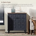thumbnail image 3 of COZAYH Retro 2 Door Storage Cabinet with Plaid Pattern Front, Vintage Side Table for Bedroom, Living Room, Handles, Two-Shelves, Pine Wood, Dark Blue, Natural Wood, 3 of 8
