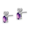 thumbnail image 2 of 925 Sterling Silver Post Polished back Amethyst and Diamond Earrings 8x3mm Wide -  Jewelry Gift for Mom, 2 of 4