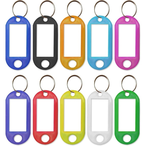 25 Pcs Key Tags with Labels, 10 Colors Key Fobs with Split Rings for Keys, Key Rings with Tags for Luggage, Pet Name and Office Key Labels, Writable Paper Card Stick Tags