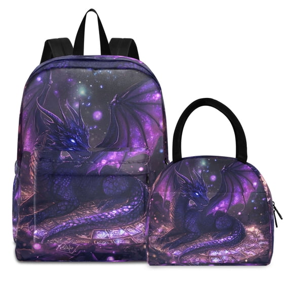 ALAZA Backpack Set Magic Purple Dragon Elementary School Bags Student BookBag with Lunch Bag