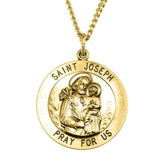 PicturesOnGold.com Saint Joseph Round Religious Medal Female Adult - Just over 3/4″ (22mm) 14K Yellow Gold