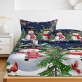 thumbnail image 6 of Full Size Fitted Sheet Set - Navy Blue Snowman Christmas 3 Piece Bedding Sets 16" Deep Pocket Fitted Sheet with 2 Pillowcases, Xmas Tree Snowflake Winter Birds Brushed Microfiber Hotel Bed Sheets, 6 of 9
