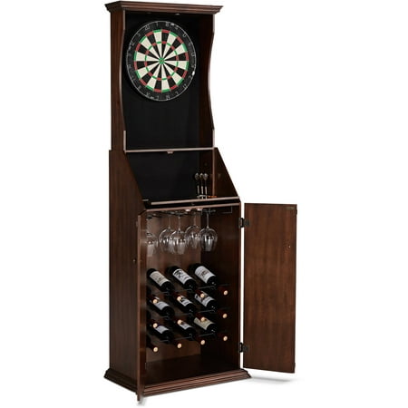 Rustic Pub Bristle Dart Board Cabinet With Wine And Glass Storage