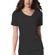 Angle View: Cherokee Luxe Scrubs Top for Women Crossover V-Neck Pin-Tuck 1999, XXS, Black