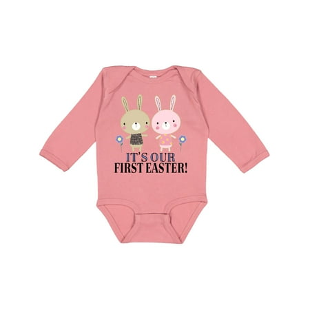 

Inktastic Twins First Easter Boy Girl Gift Baby Boy or Baby Girl Long Sleeve Bodysuit
