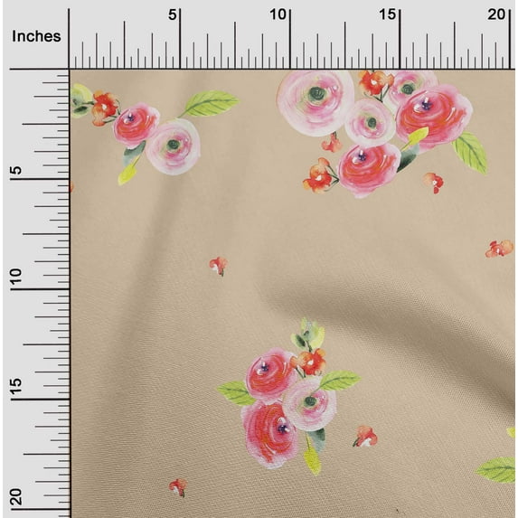 oneOone Cotton Poplin Fabric Leaves & Peach Floral Watercolor Print Sewing Fabric BTY 56 Inch Wide