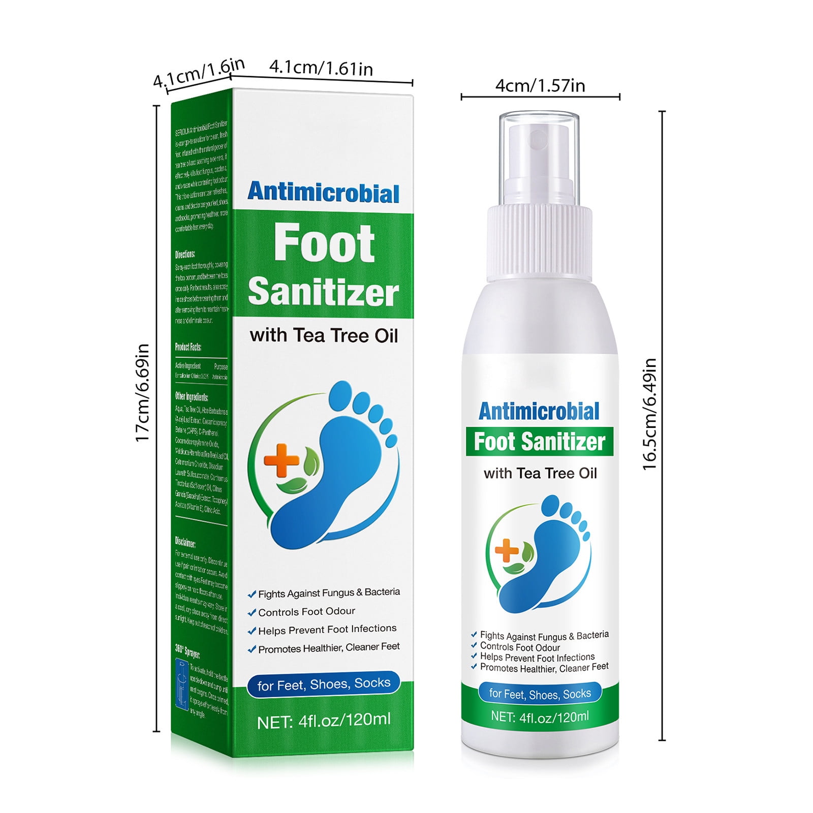 Antimicrobial Foot Sanitizer with Tea Tree Oil Effective Against Fungus & Bacteria Controls Odor 4 fl oz