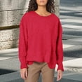 thumbnail image 2 of Duoif Womens Sweaters, Women's Ribbed Chunky Knit Sweatshirt - Crew Neck Fashion Sweaters for Women Red XL, 2 of 4