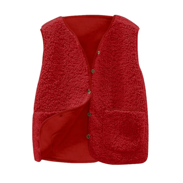 RXMEKW Sleeveless Fleece Vest Jacket for Women with Pockets, Button Front and Solid Color, Black Size L