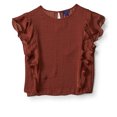 thumbnail image 1 of Aeropostale Blusa corta con volantes para mujer, marrón, mediana, 1 of 1