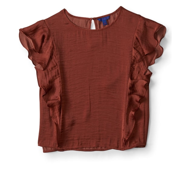 Aeropostale Blusa corta con volantes para mujer, marrón, mediana