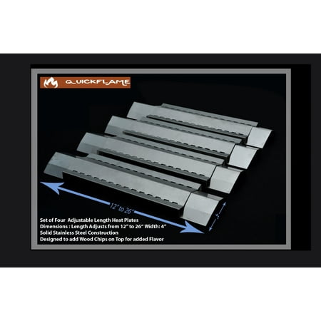 Set of 4 Adjustable Stainless Steel Heat Plates, Vaporizer Bars for Grill King, Aussie, Charmglow, Brinkmann, Uniflame, Lowes Model Grills, Expands from 12" to 26" L