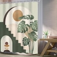 thumbnail image 3 of Sage Green Boho Shower Curtain Mid Century Modern Abstract Tropical Palm Leaf Minimalist Arch Sun 72Wx72L Inch Shower Curtain Bathroom Set Geometric Bath Curtain Bathtub Accessories Home Decor, 3 of 6