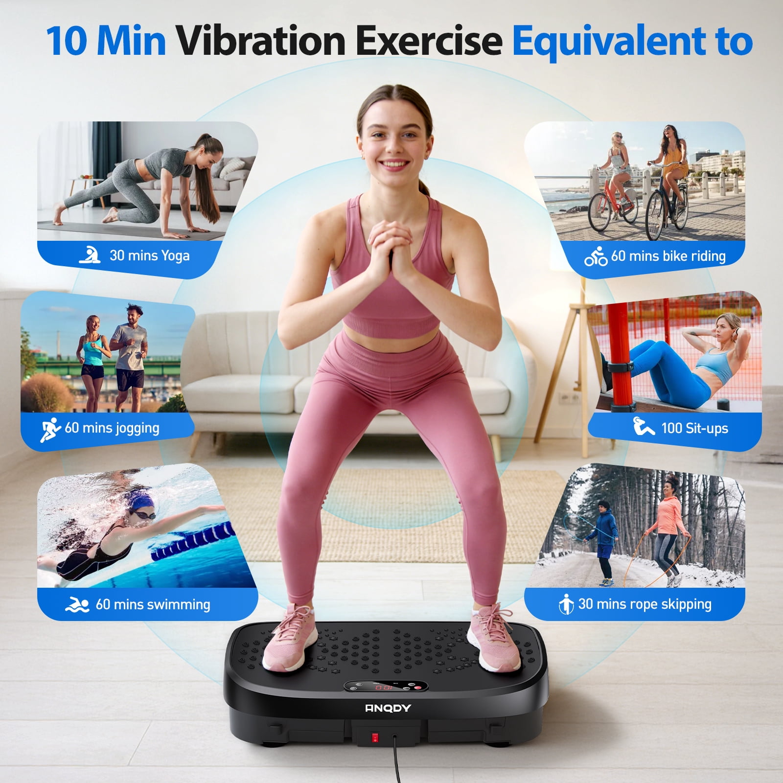 Anqdy Vibrating Platform Exercise Machine 120 Speed Levels, 9 Program Modes, Full Body Workout, LCD Display, 450 lb Max Load, Black, 1 Count