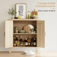 thumbnail image 5 of Buffet Cabinet, Rattan Sideboard, Small Storage Cabinet with Door and Shelf, Natural Wood Accent Cabinet for Living Room, Dining Room, Hallway, 5 of 9