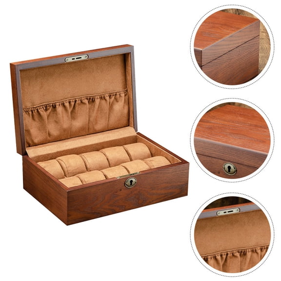 FUEENIRVA 1Pc Solid Wood Watch Storage Box Brown Compact Organizer for Wristwatch and Bracelet