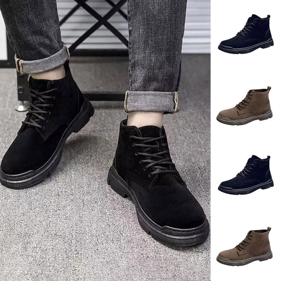 FRSASU Men's Lace Up Ankle Boots Casual Non Slip Work Chukka Boots Classic Outdoor Walking Booties for Fall Winter Brown