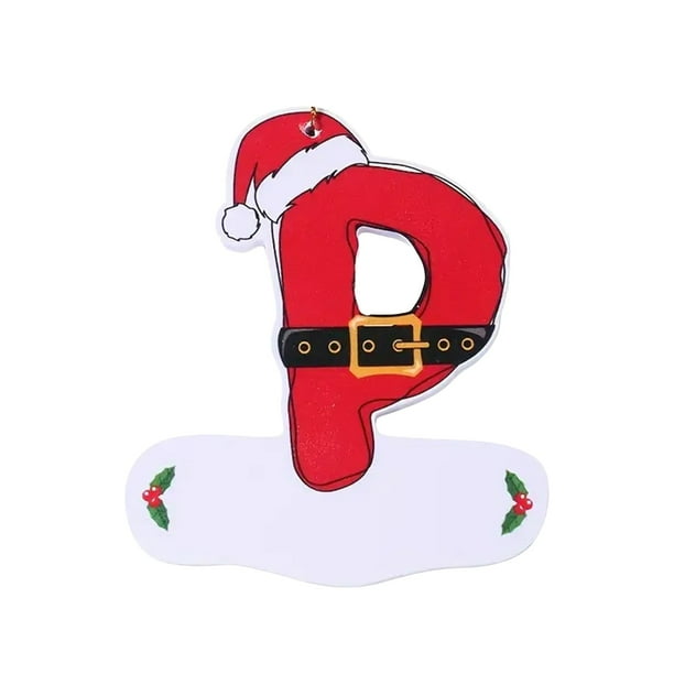 pstuiky 26 adornos navideños con forma de letras, de madera roja, para el árbol de Navidad. Adornos colgantes con letras del alfabeto para decorar el árbol de Navidad.