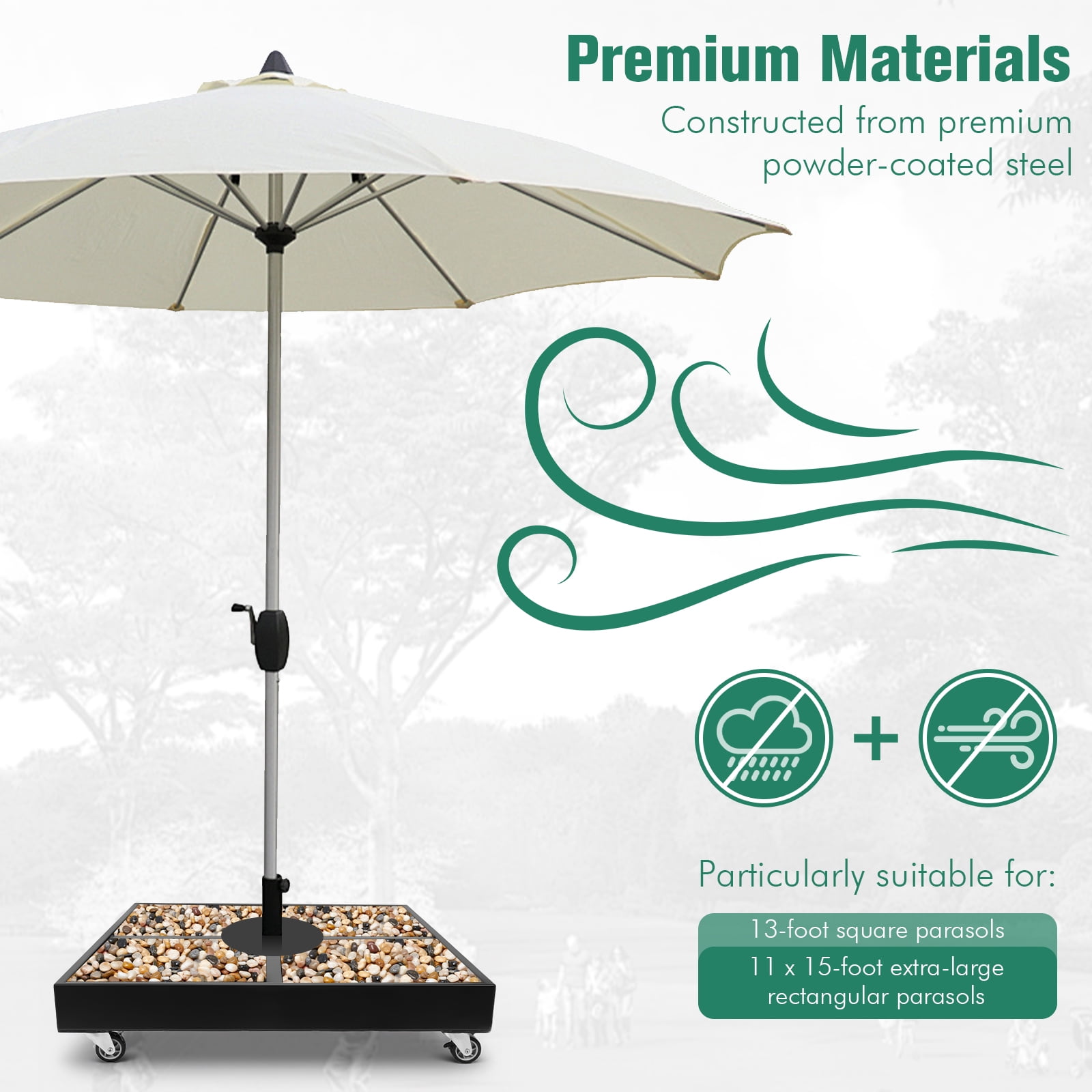 golytefs Heavy-duty Patio Umbrella Base with Wheels 1100lb Capacity Fillable Umbrella Stand Mobile Base for Outdoor Patio Garden Deck Poolside Lawn