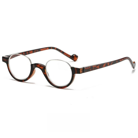 Tortoiseshell Reversal Half Rimless Reading Glasses 1.5, Fashion Round Presbyopia Glasses for Men and Women, HD Half Moon Spring Hinge Readers  1.50