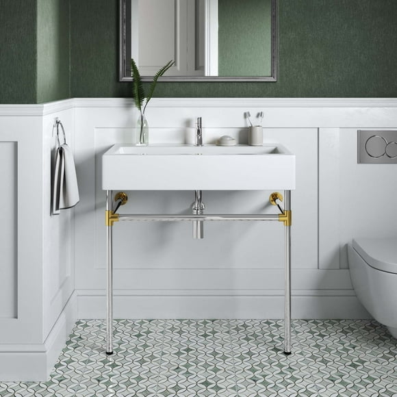 Modway Redeem 32" Silver Stainless Steel Wall-Mount Bathroom Vanity in Silver White