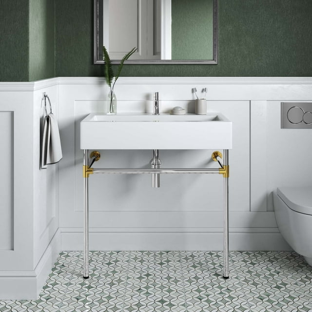 Modway Redeem 32" Silver Stainless Steel Wall-Mount Bathroom Vanity in Silver White