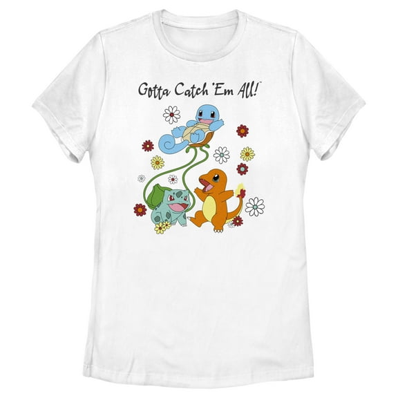 Women's Pokemon Gotta Catch ‘Em All Flowers  Graphic Tee White Small