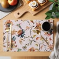 thumbnail image 2 of Placemats Set of 4, Pink Spring Floral Woven Placemat, Linen Place Mats for Kitchen/Dining Tables, Summer Botanical Vintage Birds Washable Table Mats for Party, 2 of 8