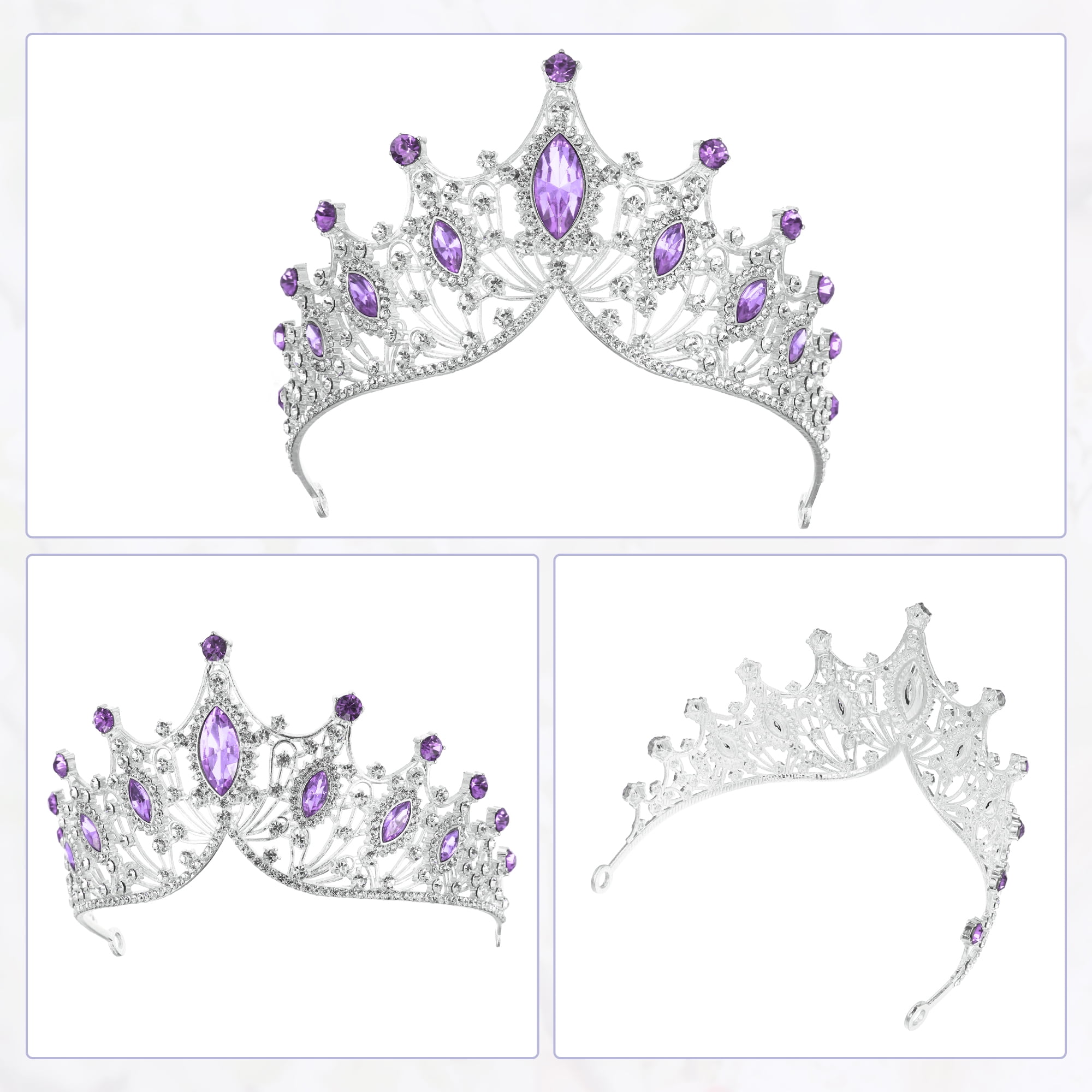 Unique Bargains Faux Crystal Queen Crowns Tiara for Women Silver Tone Purple