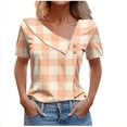 thumbnail image 1 of Birdeem Womens Short Sleeved Shirt with Checkered Printed Button Casual T-Shirt Top, 1 of 12