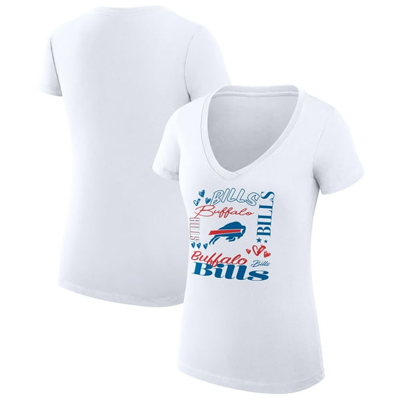Women's G-III 4Her by Carl Banks White Buffalo Bills Super-Slim Fit Lightweight Collage Team V-Neck T-Shirt