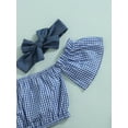 thumbnail image 5 of Bagilaanoe 4th of July Toddlers Baby Girls Outfits Plaid Off-Shoulder Crop Tops + Snaps Pantie + Hairband 6 12 18 24 Months Infant Girls 3pcs Independence Day Clothes Sets, 5 of 8