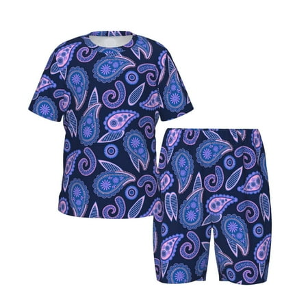 Boys Girls Pajamas Sets for Kids  Purple Paisley Toddler Sleepwear Lounge Short Sleeve PJ Set 2 Pcs