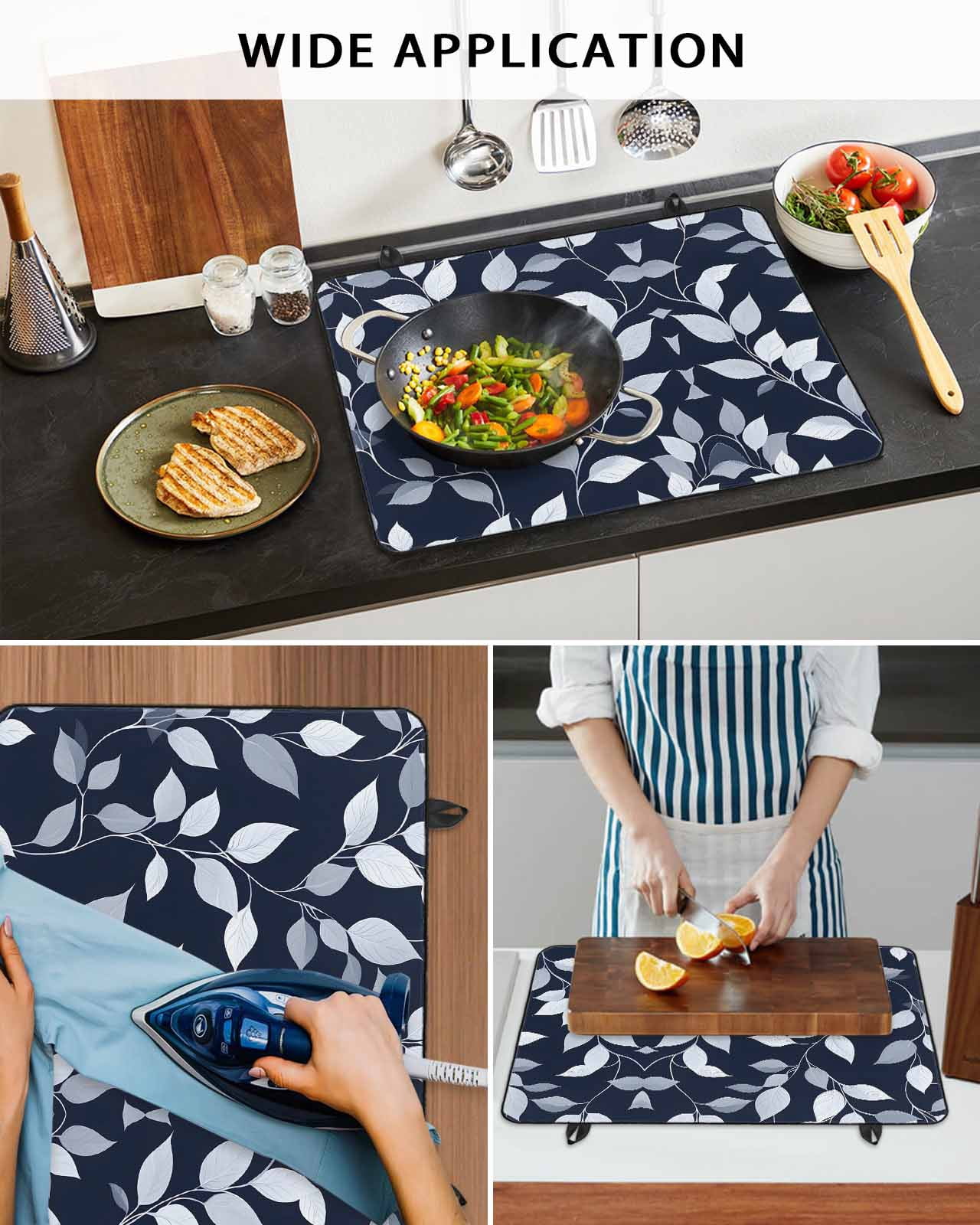 nqOlkjepod Large Induction Cooktop Protector Mat 36"x21", Blue White Eucalyptus Stove Top Covers for Electric Stove, Spring Summer Watercolor Leaf Stove Burner Cover Mats, Glass Top Stove Cover