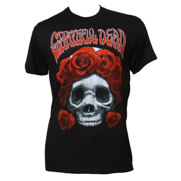 Band T-Shirt - Grateful Dead Skull with Roses Black Short-Sleeve T ...