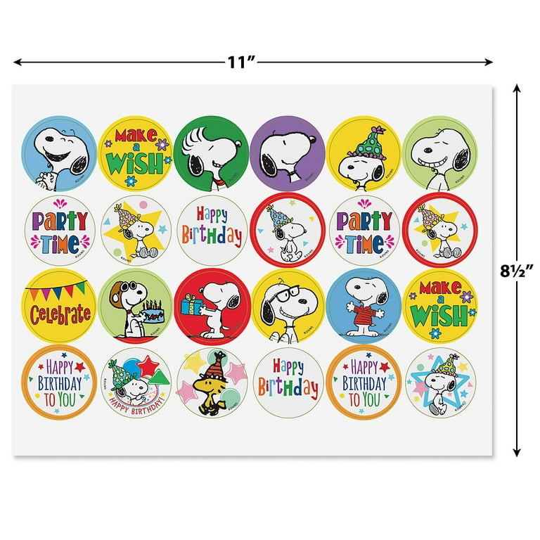 Peanuts Snoopy Birthday Sticker Pack - Set of 72, 24 Designs 1-5/8 inch, Multicolor