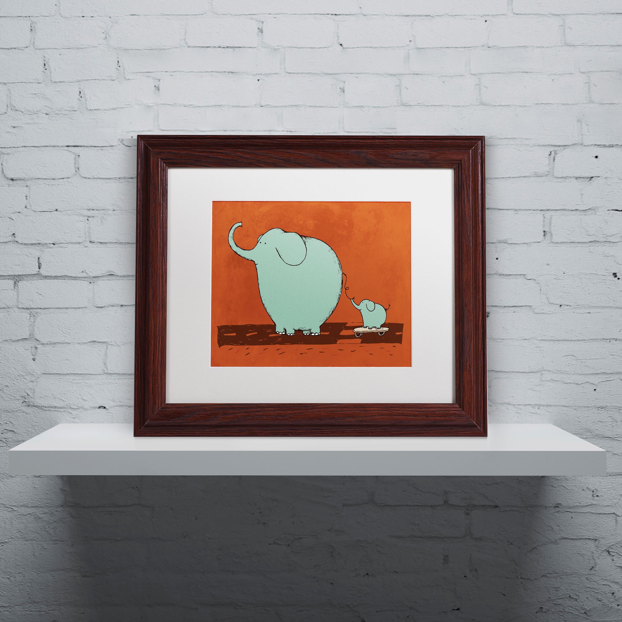 Carla Martell 'Skateboard Elephant' Matted Framed Art