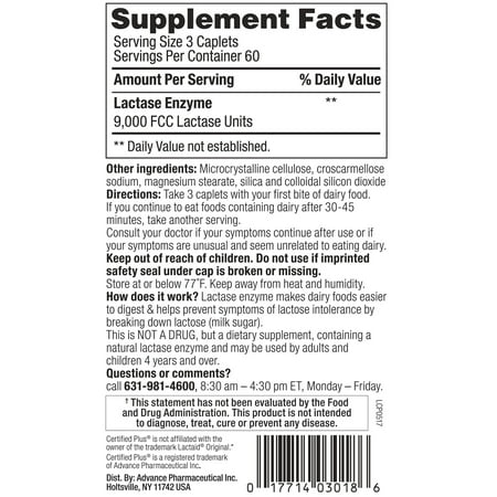 Lactase Enzyme 540 Caplets Generic Lactaid Original Strength